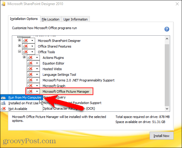 Povolit spuštění z tohoto počítače pro Microsoft Office Picture Manager v instalaci Sharepoint Designer