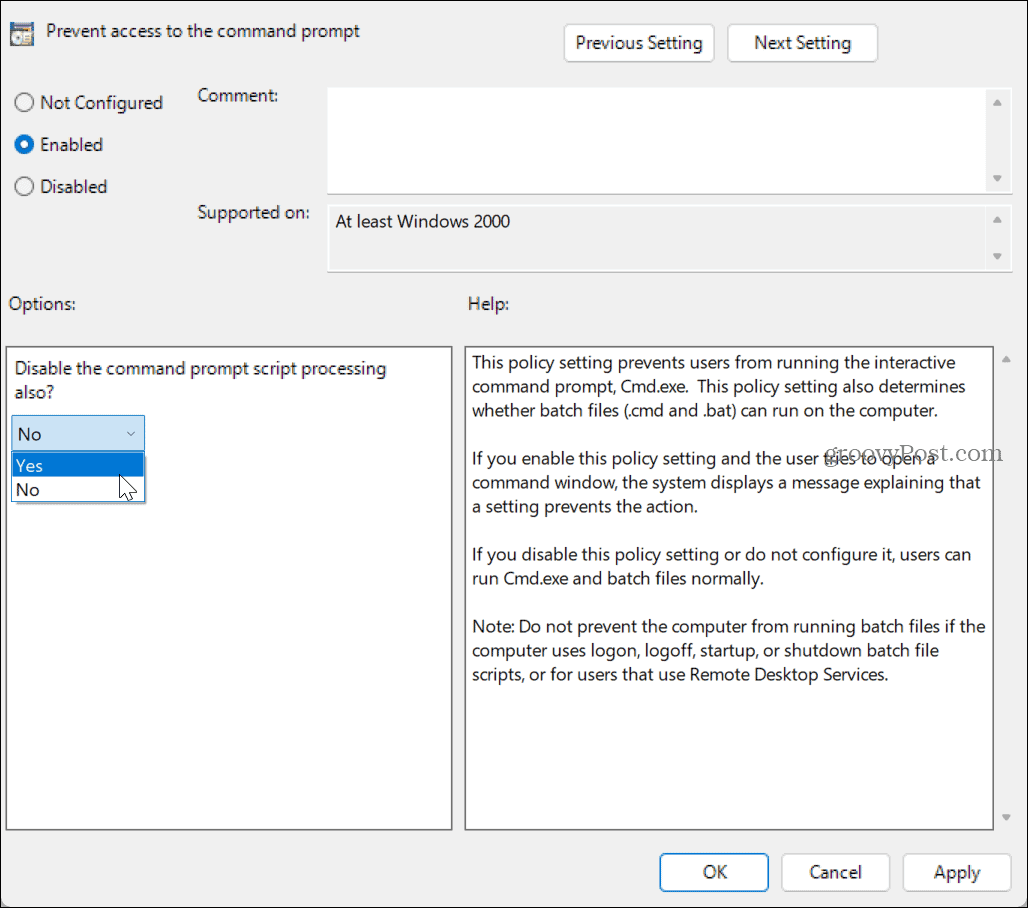 Zakažte příkazový řádek ve Windows