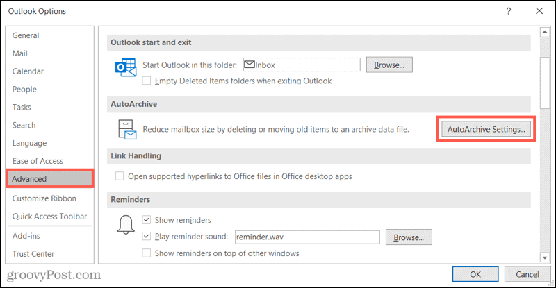 Pokročilá nastavení automatické archivace v aplikaci Outlook