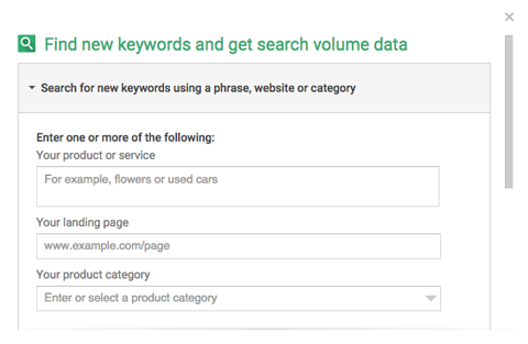 vyhledávání v plánovači klíčových slov AdWords