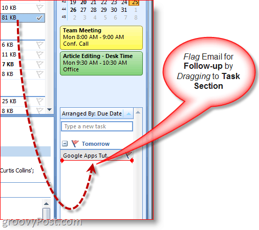 Panel úkolů aplikace Outlook 2007 – Přetažením e-mailu vytvořte úkol
