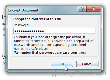 Chraňte a šifrujte dokumenty Office 2013 pomocí hesla: Zadejte heslo