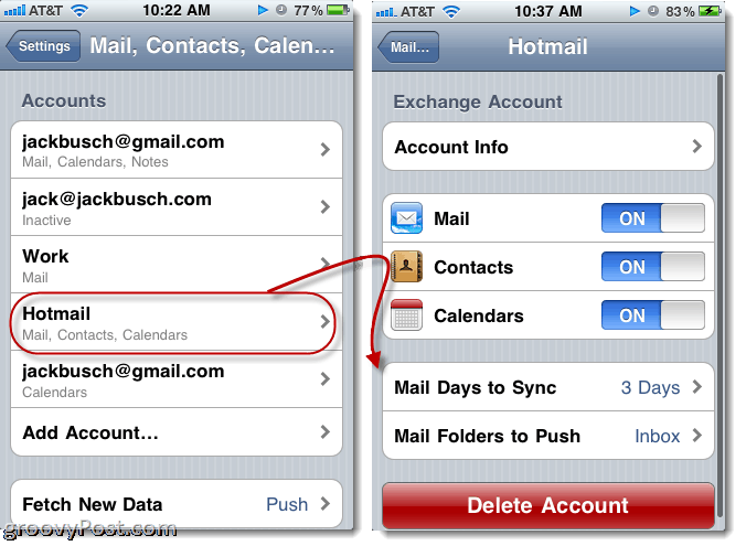 Odesílání služby Hotmail z iPhone