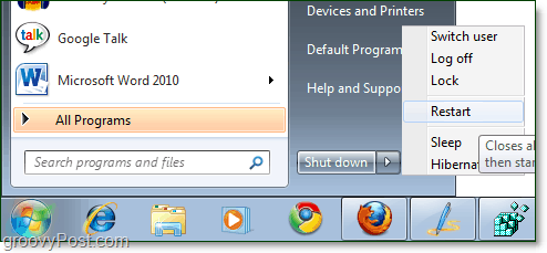 restartujte počítač Windows 7