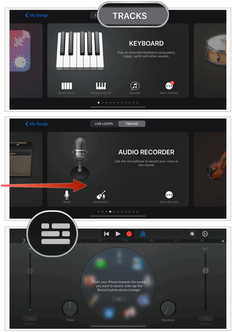 GarageBand vyberte Audio Recorder