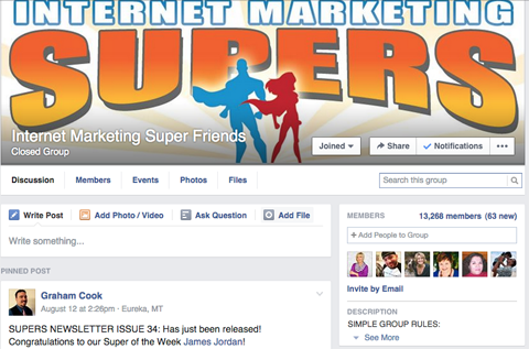 internetový marketing skupina super přátel facebook