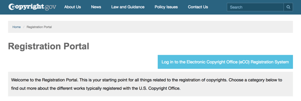 Procesem vás provede registrační portál na webu Copyright.gov.