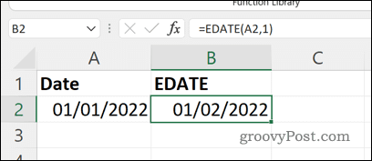 Výsledek vzorce EDATE v Excelu