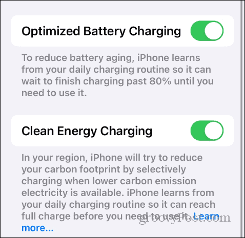 Nastavení nabíjení baterie v iOS