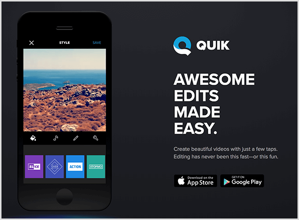 Quick for mobile automaticky vytváří videa pro příběhy.