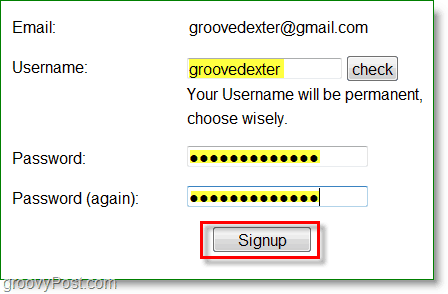 Snímek obrazovky Gravatar - zadejte uživatelské jméno a heslo