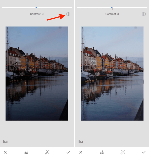 Jak vylepšit vaše fotografie v instagramu, krok 10, upravit nastavení expozice po zachycení přepínat mezi originálem a úpravami
