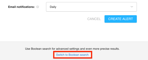 Kliknutím na tlačítko Přepnout na booleovské vyhledávání v Awariu získáte přístup k funkci booleovského vyhledávání.
