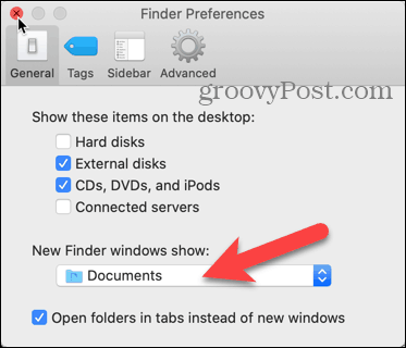V počítači Mac klikněte na rozevírací seznam Nová okna Finderu v nabídce Nastavení vyhledávače