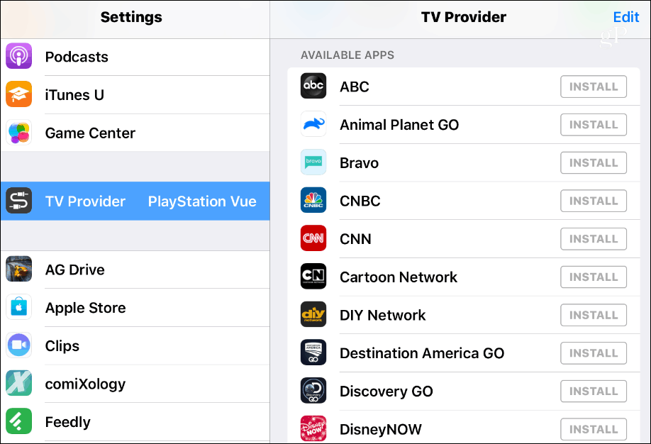 Dostupné aplikace pro poskytovatele televizních služeb pro iOS