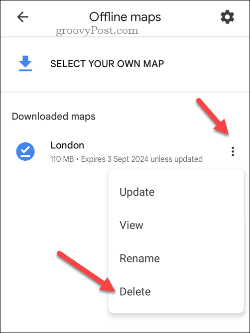 Smažte offline mapu Google Maps