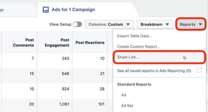 sdílet vlastní zprávu o reklamách na Facebooku