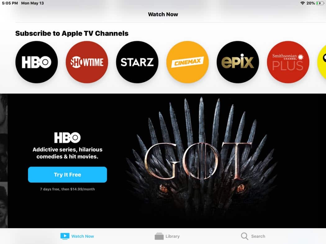 Nové předplatné kanálů Apple TV App iPad