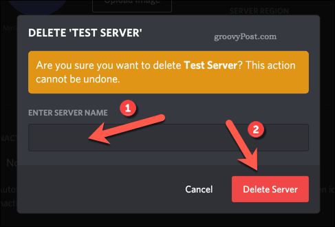 Potvrďte odstranění serveru Discord