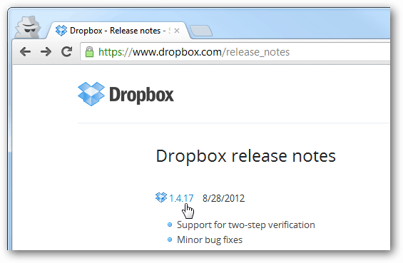 poznámky k vydání dropboxu pro každou verzi