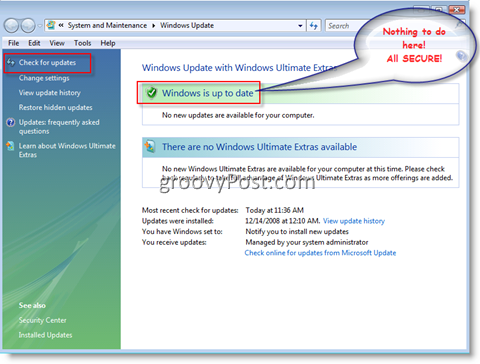 Nabídka Windows Update pro Windows Vista