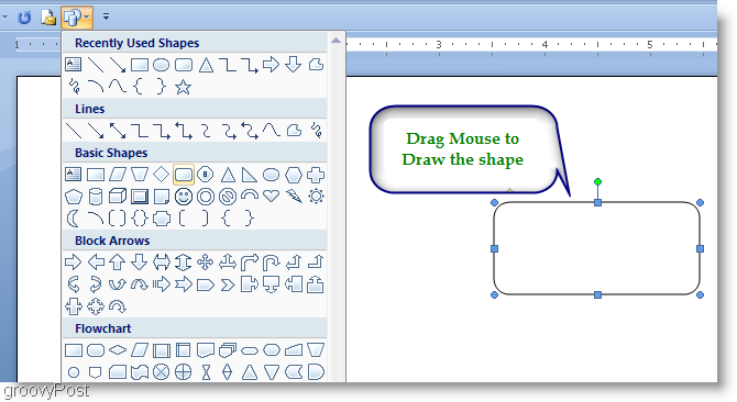 Microsoft Word 2007 Nakreslete tvar přetažením myši