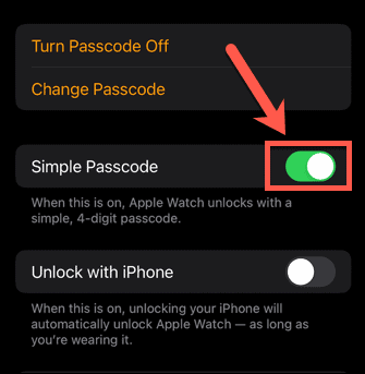 Apple Watch jednoduchý přístupový kód
