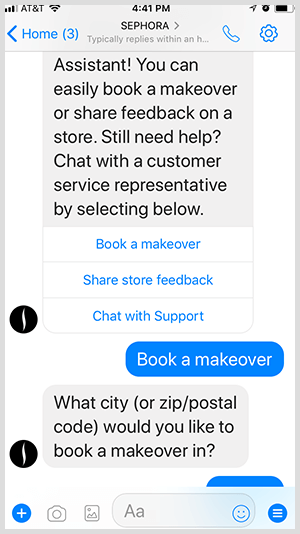 S robotem Messenger společnost Sephora kvalifikuje potenciální zákazníky pro schůzky člověka.