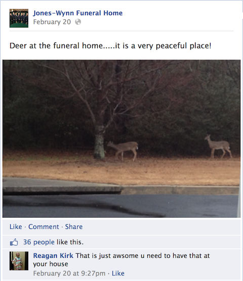 Aktualizace facebooku pohřebního ústavu Jones-Wynn
