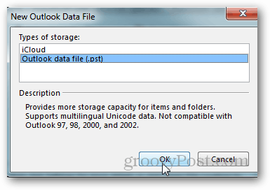 jak vytvořit soubor pst pro aplikaci Outlook 2013 - klikněte na datový soubor aplikace Outlook