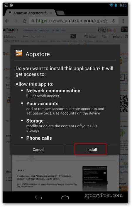Spusťte instalaci Amazon App Store
