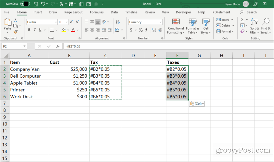 vkládání upravených vzorců do Excelu