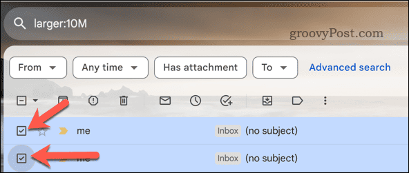 Ve výsledcích vyhledávání vyberte e-maily Gmail