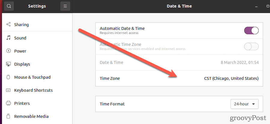 Nastavení data a času Gnome