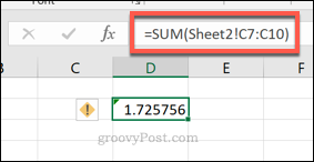 Vzorec SUMA Excelu používající oblast buněk z jiného listu