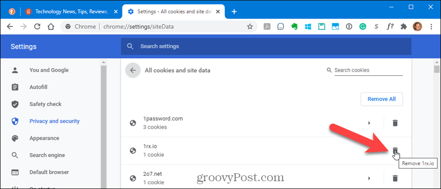 Odstraňte soubory cookie pro jeden web v prohlížeči Chrome