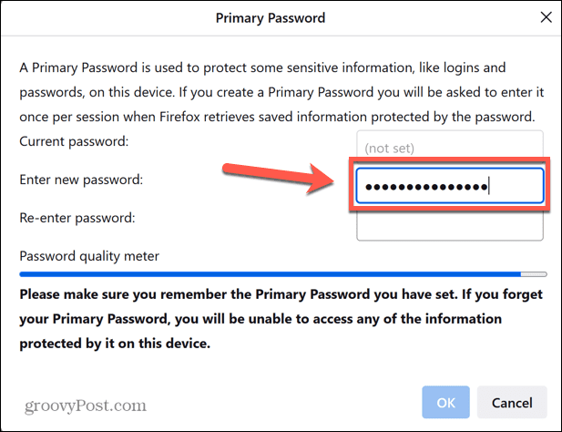 nové primární heslo pro firefox
