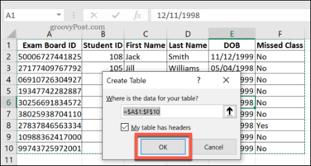 Vytvoření standardní tabulky v Excelu