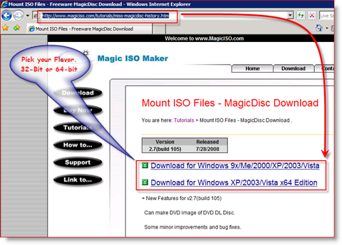 Odkaz ke stažení MagicISO x86 a x64 pro Windows Server 2008
