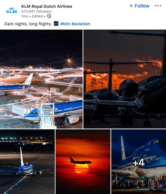 KLM LinkedIn post page for multiple photos