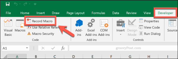 Tlačítko Záznam makra v aplikaci Microsoft Excel