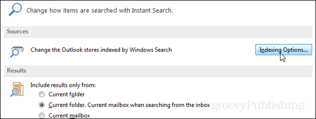 Jak znovu vytvořit index hledání aplikace Outlook 2013