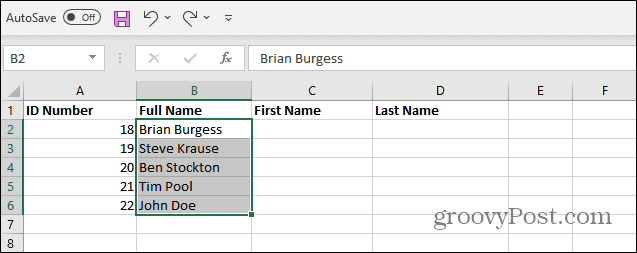 Vyberte jména ze seznamu Excel