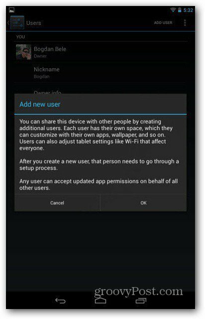 Varování uživatelských účtů Nexus 7