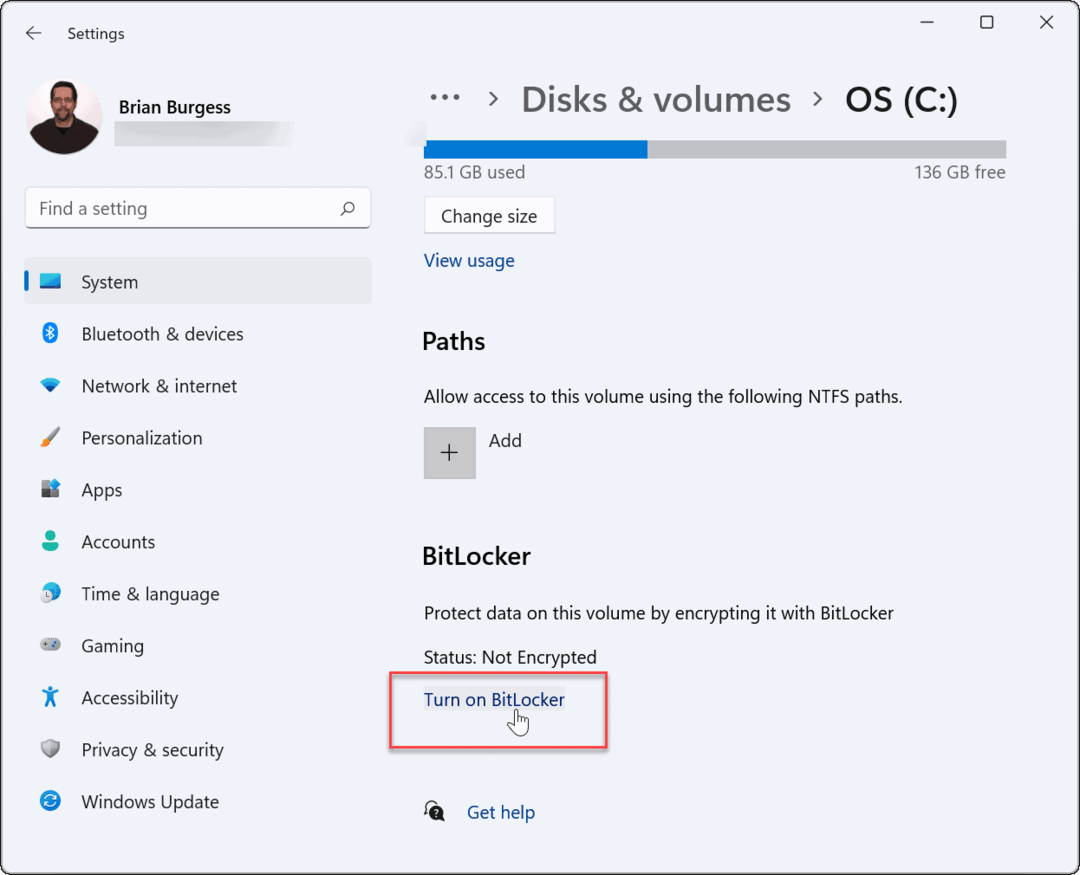 Zapněte bitlocker pomocí šifrování bitlocker ve Windows 11