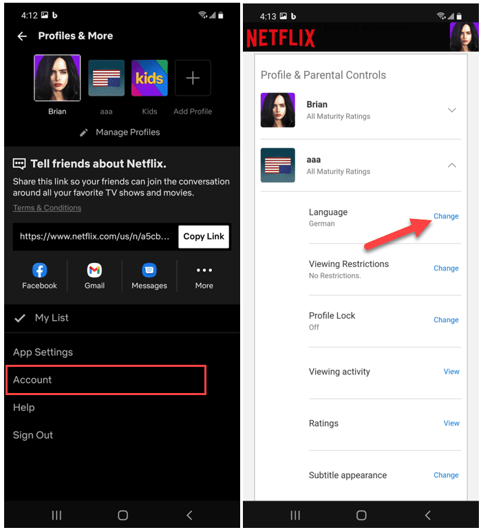 Účet aplikace Netflix pro Android