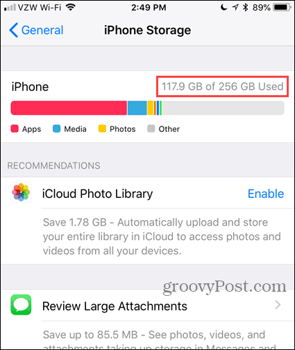 Offload Unused Apps není v nastavení úložiště iPhone
