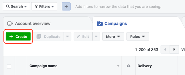 Jak cílit na teplé potenciální zákazníky pomocí reklam Facebook Messenger, krok 1, vytvořit kampaň v Ads Manageru