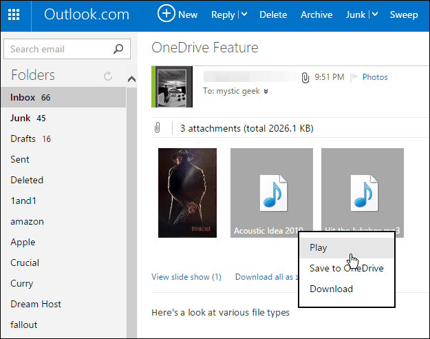 Uložte přílohy Outlook.com do OneDrive jediným kliknutím
