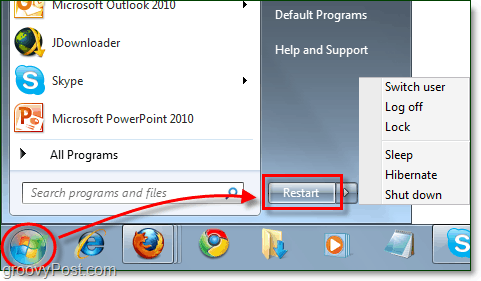restartujte počítač se systémem Windows 7
